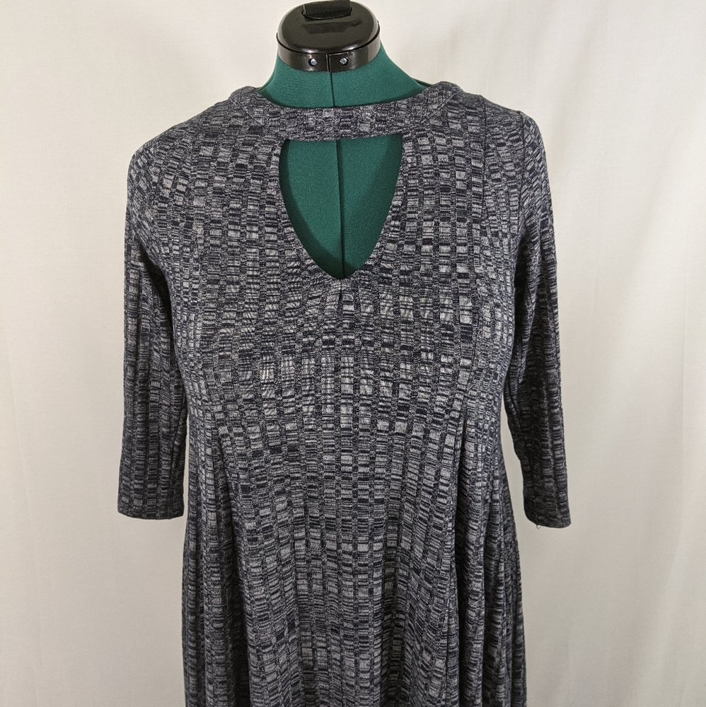 NAVY CHOKER NECK RIBBED SWEATER DRESS